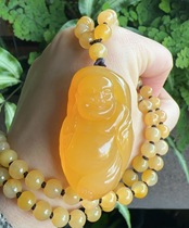 Yang Yujia Yunnan Natural Huanglong Yuji Chicken Oil Yellow Old Stock Three-dimensional Carefree With Big Belly Laughing Buddha Pendant Certificate New