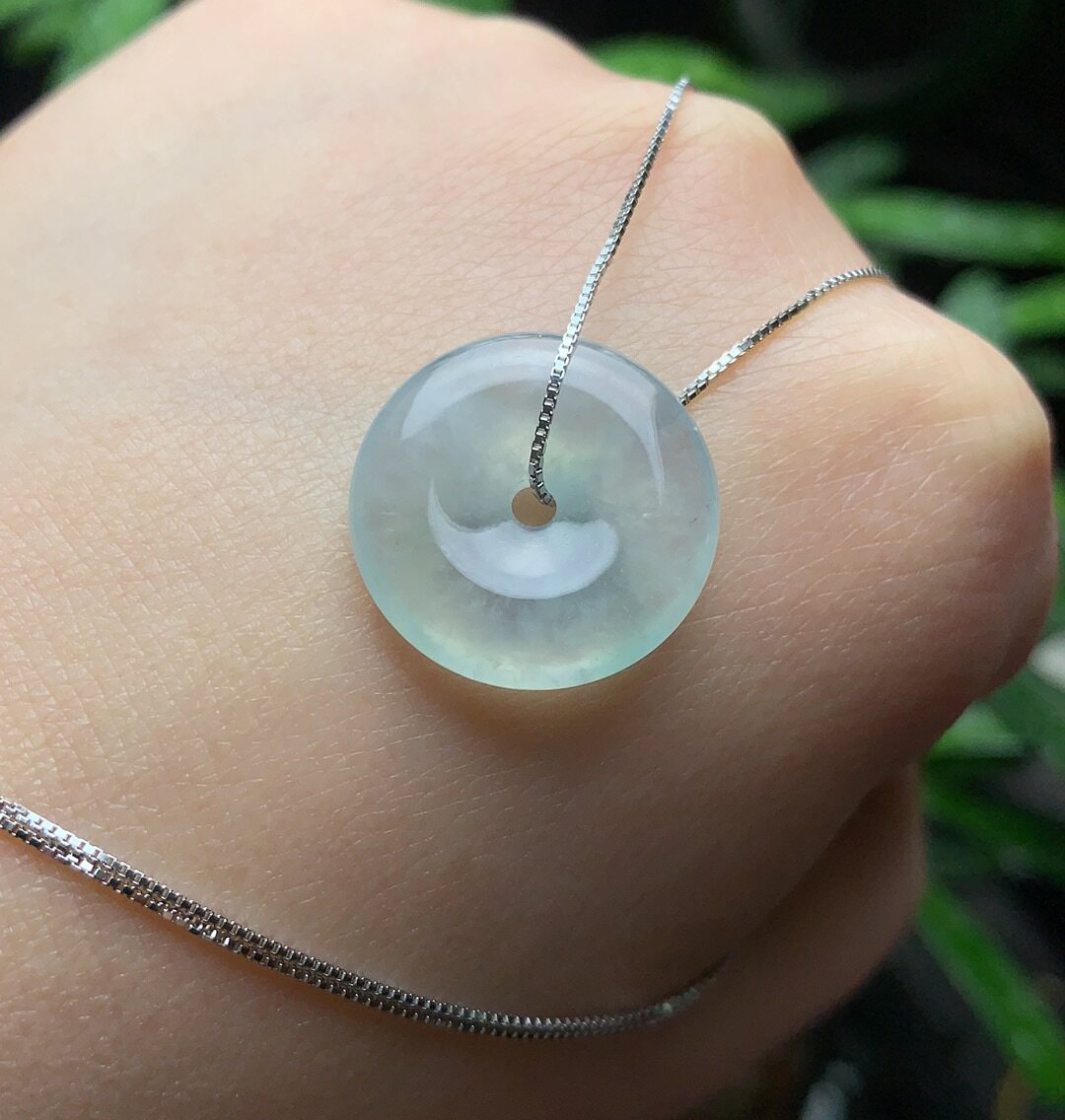 Yang Yujia Myanmar Natural A Goods Jadeite Ice Floating Flower Peace Buckle 925 Silver Chain Clavicle Pendant Certificate