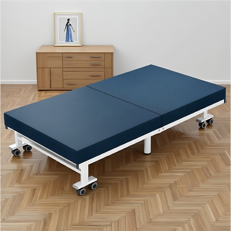 Japanese-Style Sturdy and Durable Foldable Single Bed with Wheels, Simple Bed Frame for Office Nap, Hotel Extra Bed 1.0m Japanese-Style Sturdy and Durable Foldable Single Bed with Wheels, Simple Bed Frame for Office Nap, Hotel Extra Bed 1.0m