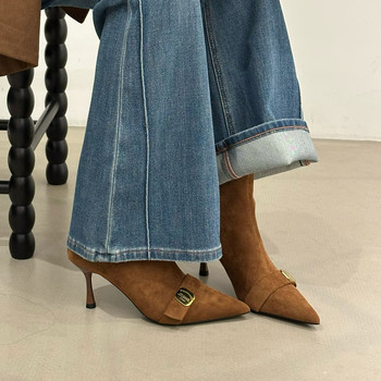 Light mouth retro pointed toe single shoe metal buckle