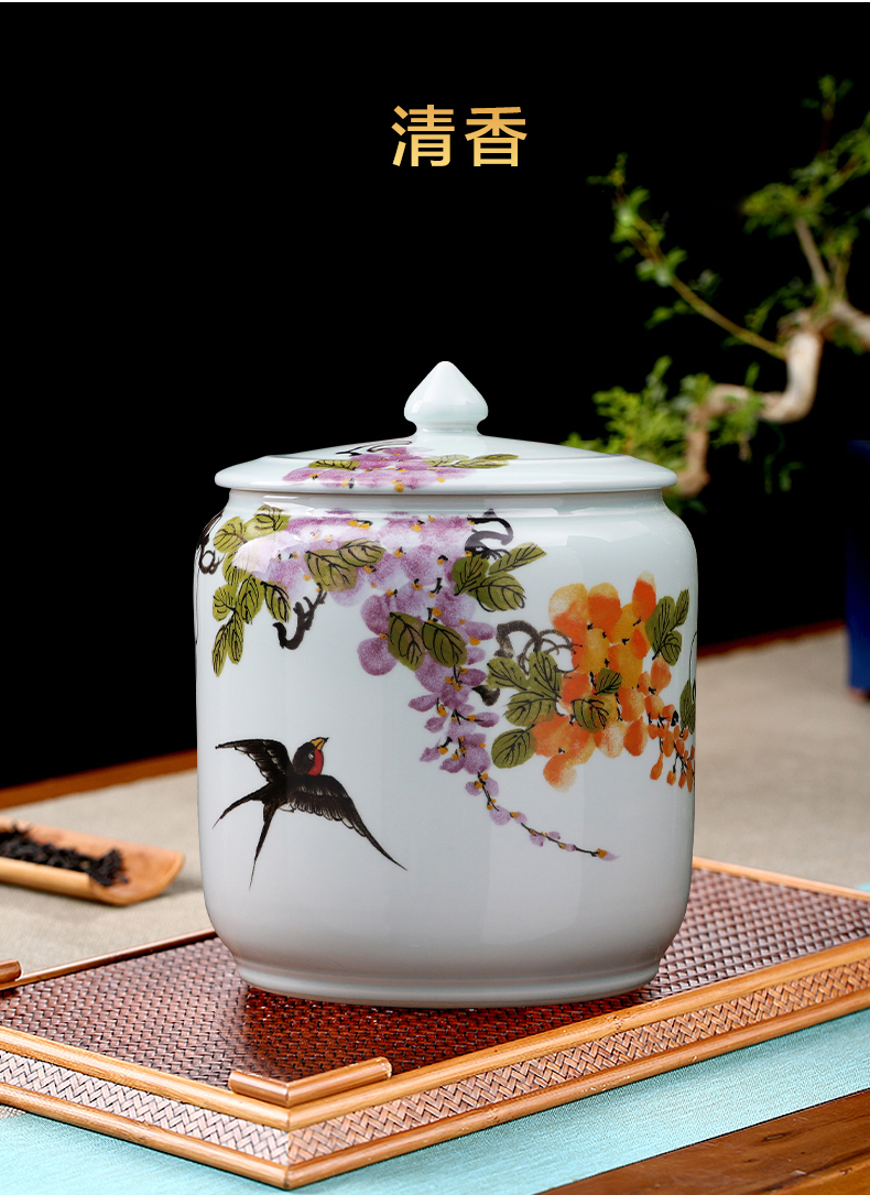 Jingdezhen ceramics hand - made pastel caddy fixings puer tea cake tin with large storage household act the role ofing is tasted furnishing articles