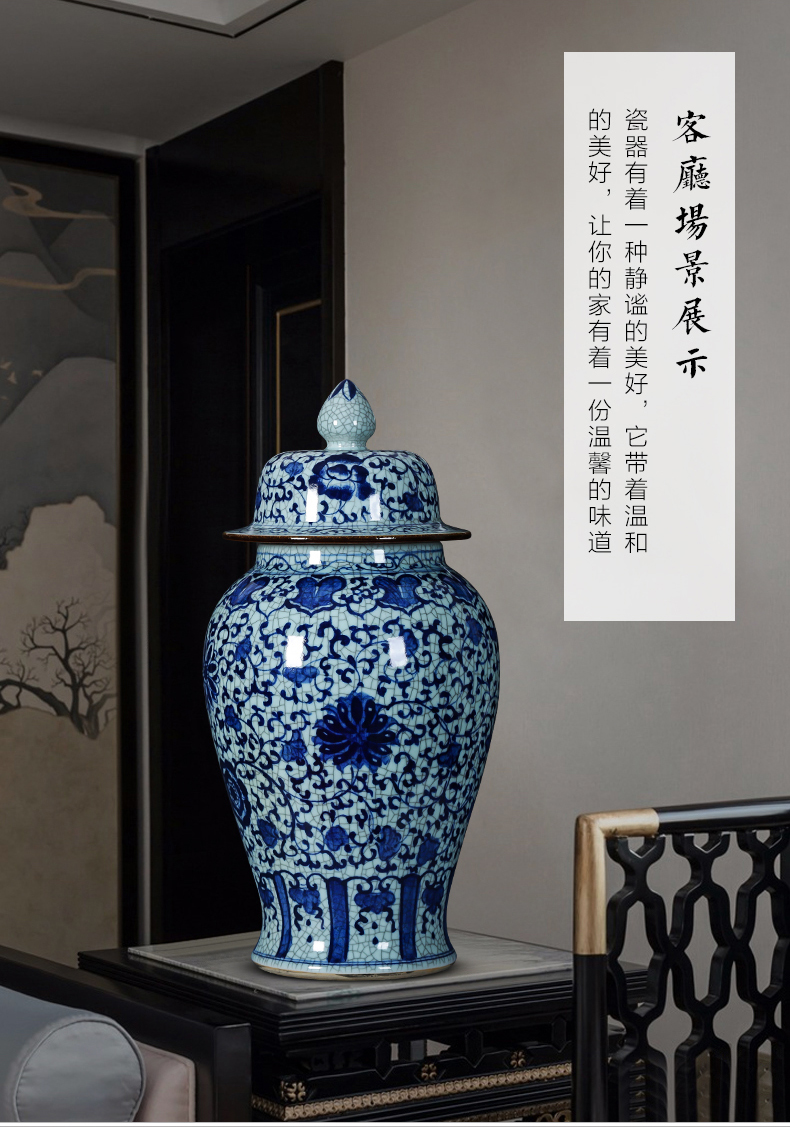 Jingdezhen porcelain general extra large antique hand - made ceramic blue and white porcelain jar with cover storage tank floor decoration