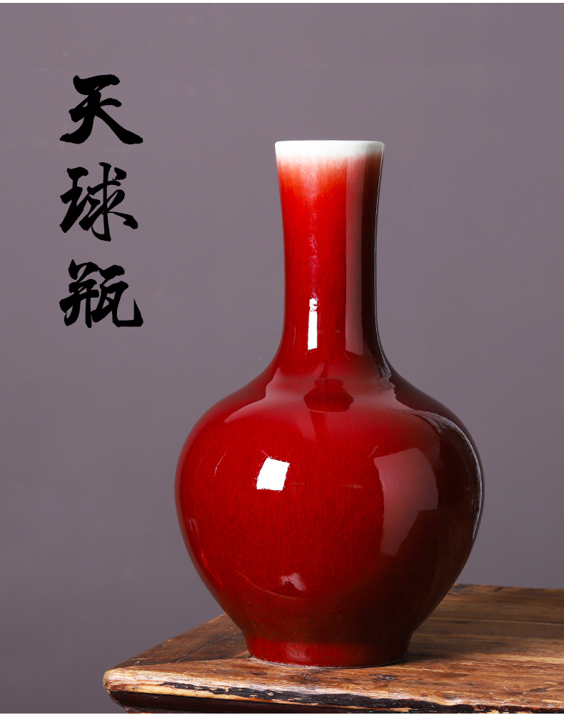 Jingdezhen porcelain ceramic ruby red vase large furnishing articles sitting room of Chinese style household adornment ornament porcelain arranging flowers