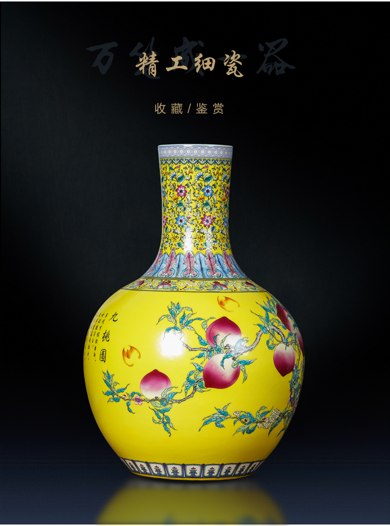 Jingdezhen porcelain ceramic vase furnishing articles yellow new Chinese style household living room TV cabinet flower adornment ornament