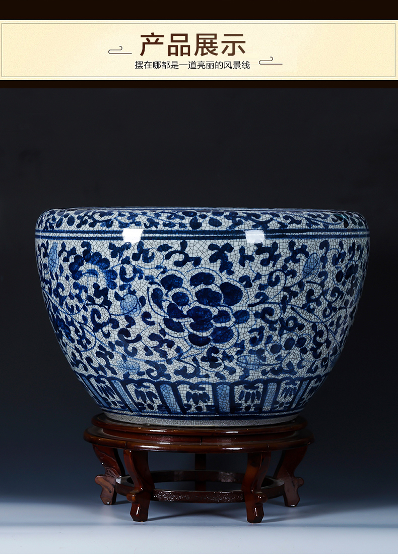 Jingdezhen porcelain ceramic hand - made archaize large blue and white porcelain to raise a goldfish bowl sitting room courtyard hydroponic restoring ancient ways furnishing articles