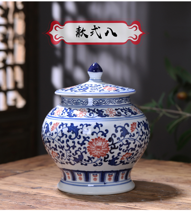 Son of jingdezhen ceramics POTS sealed storage tank with cover of blue and white porcelain tea pot of Chinese traditional medicine can household decorations