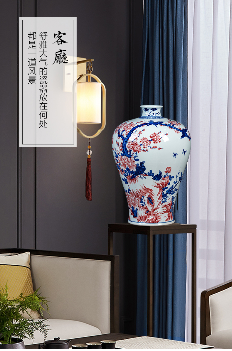 Hand - made name plum flower vase of blue and white porcelain of jingdezhen ceramics name plum bottle of flower arrangement sitting room adornment of Chinese style household furnishing articles