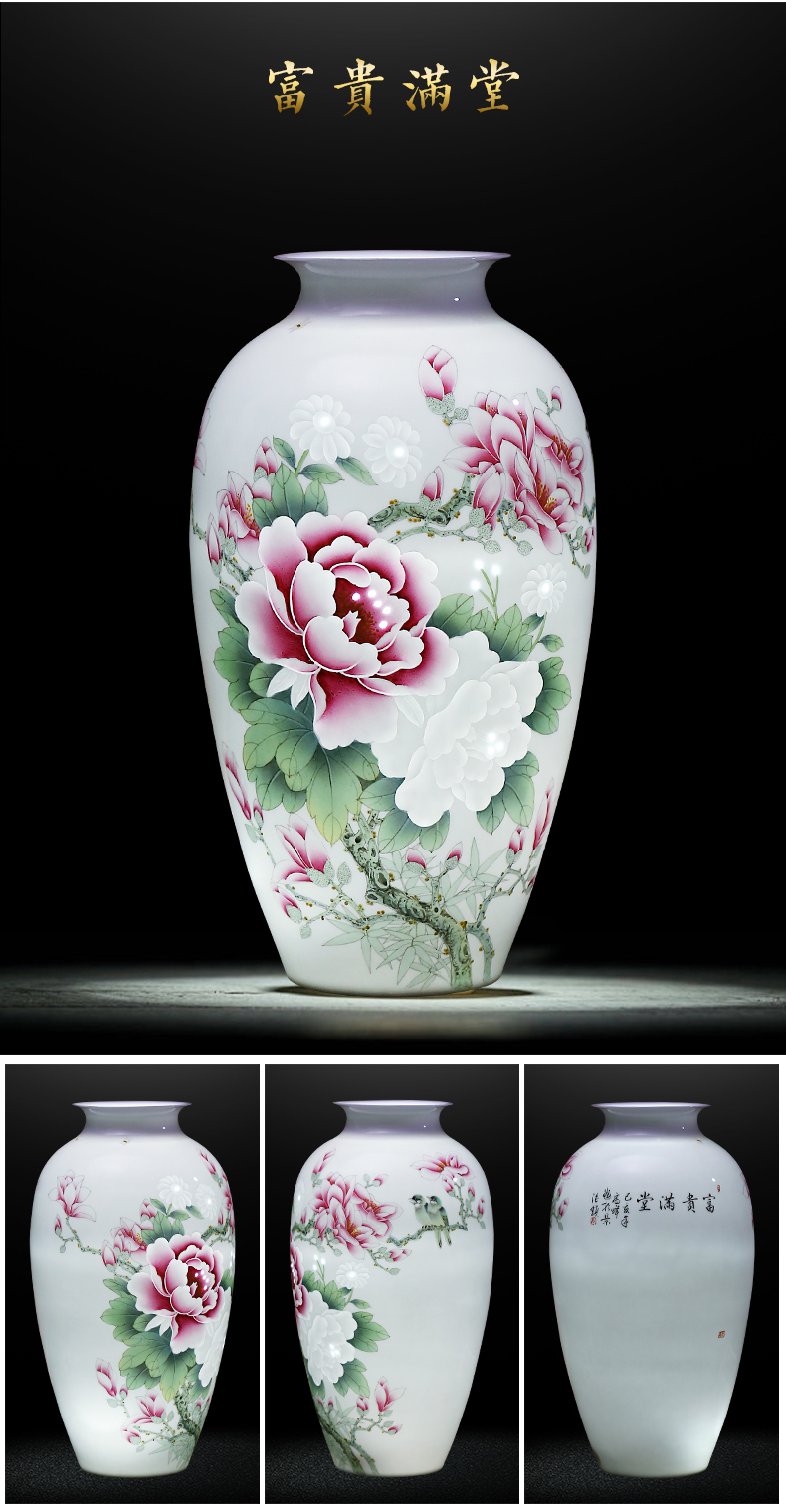 Jingdezhen ceramics master hand carved peony vases, large sitting room of the new Chinese style household decorations furnishing articles