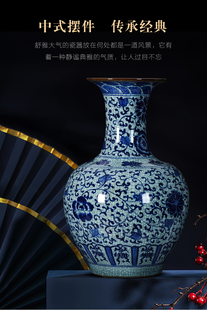 Jingdezhen porcelain ceramic hand - made archaize up big blue and white porcelain vase landed furnishing articles sitting room adornment restoring ancient ways