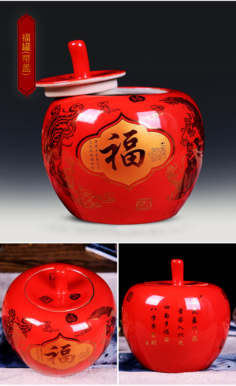 Jingdezhen ceramics vase furnishing articles China red apple with cover modern household adornment newly - I bridal chamber pot