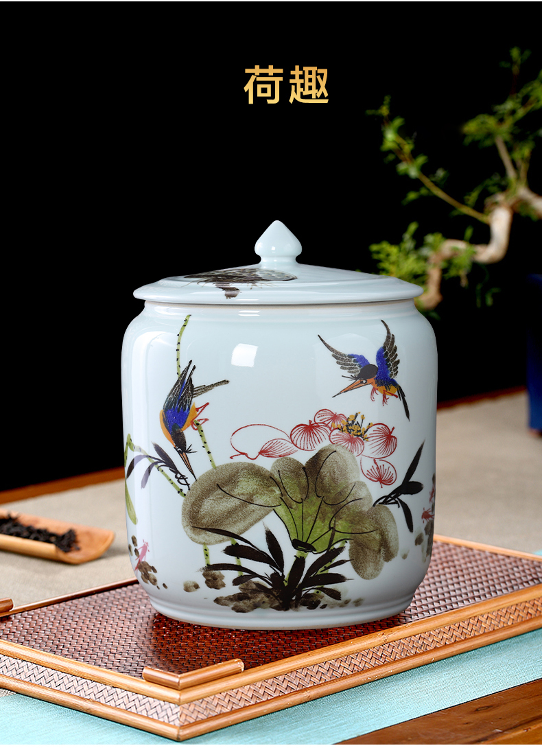 Jingdezhen ceramics hand - made pastel caddy fixings puer tea cake tin with large storage household act the role ofing is tasted furnishing articles