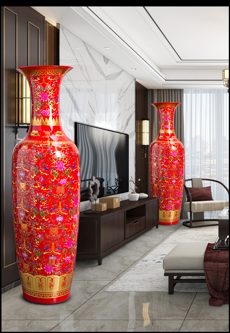 Jingdezhen ceramics China red vase landing extra large hotel opening gifts porcelain of sitting room adornment is placed