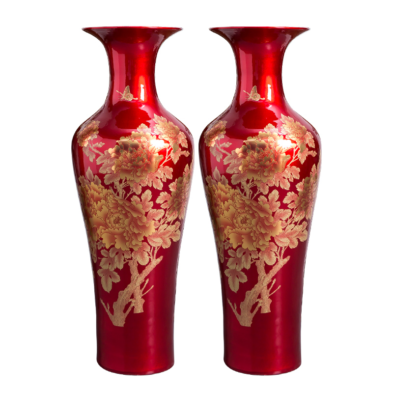 Jingdezhen ceramics China red crystal glaze oversized ground vase home sitting room hotel adornment furnishing articles