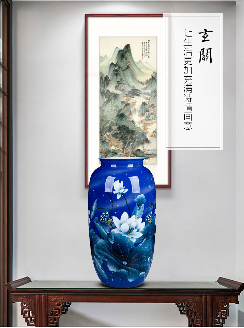 Jingdezhen ceramics hand - made big Chinese blue and white porcelain vase flower arranging furnishing articles home club sitting room adornment