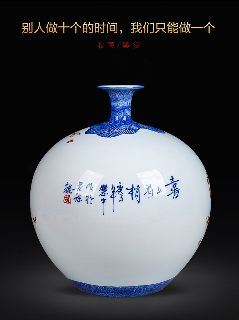 Jingdezhen ceramics hand - made large painting of flowers and pomegranate vase rich ancient frame sitting room adornment of Chinese style household furnishing articles