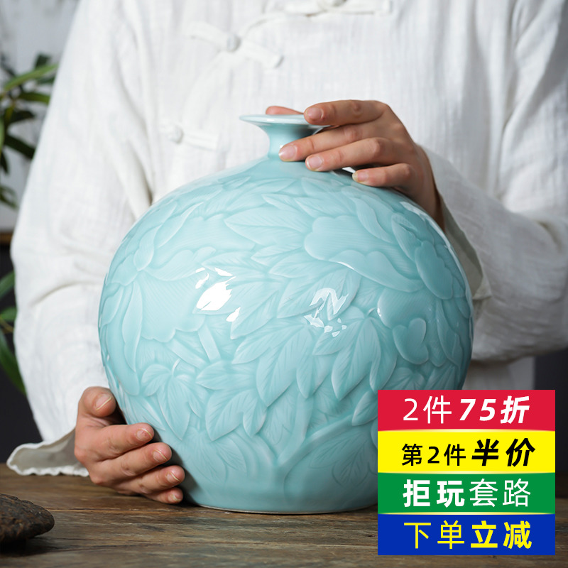 Jingdezhen porcelain vases, ceramic checking embossed flower arranging place of new Chinese style household living room TV cabinet decoration