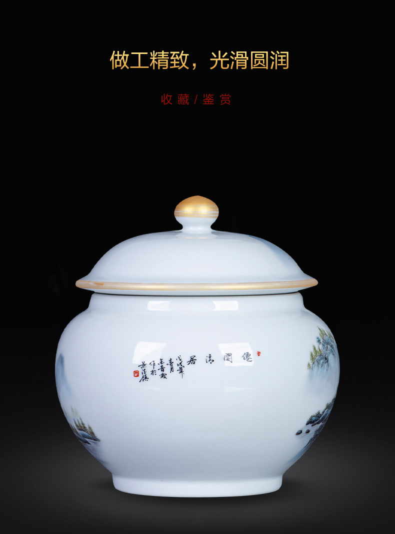 Half jins of jingdezhen ceramic seal small loose tea caddy fixings storage tank receive coarse cereals snacks with cover pot