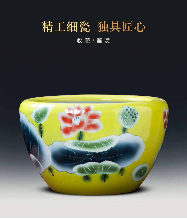 Jingdezhen porcelain ceramic aquarium goldfish turtle cylinder hydroponic water lily copper basin of grass courtyard sitting room adornment