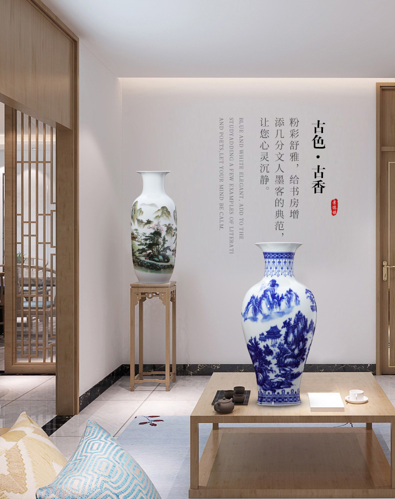 Blue and white porcelain of jingdezhen ceramics lucky bamboo vases, flower arrangement sitting room adornment of Chinese style household TV ark, furnishing articles