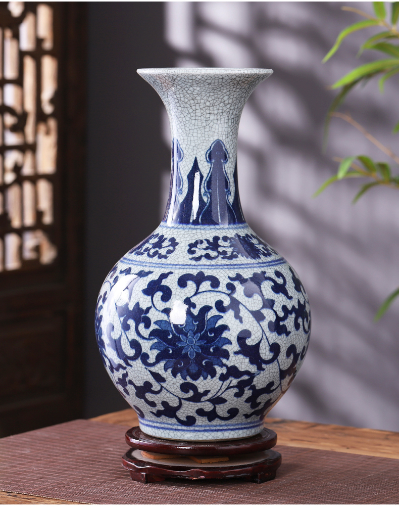 Jingdezhen blue and white porcelain vase antique ceramics furnishing articles of Chinese style living room rich ancient frame decoration decoration