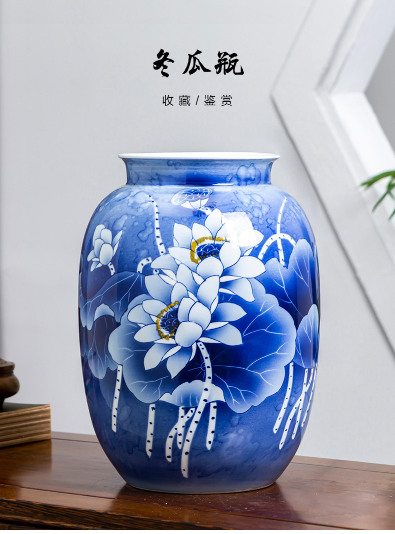 Jingdezhen ceramics hand - made lotus of blue and white porcelain vase flower arranging furnishing articles furnishing articles sitting room of Chinese style household decorations