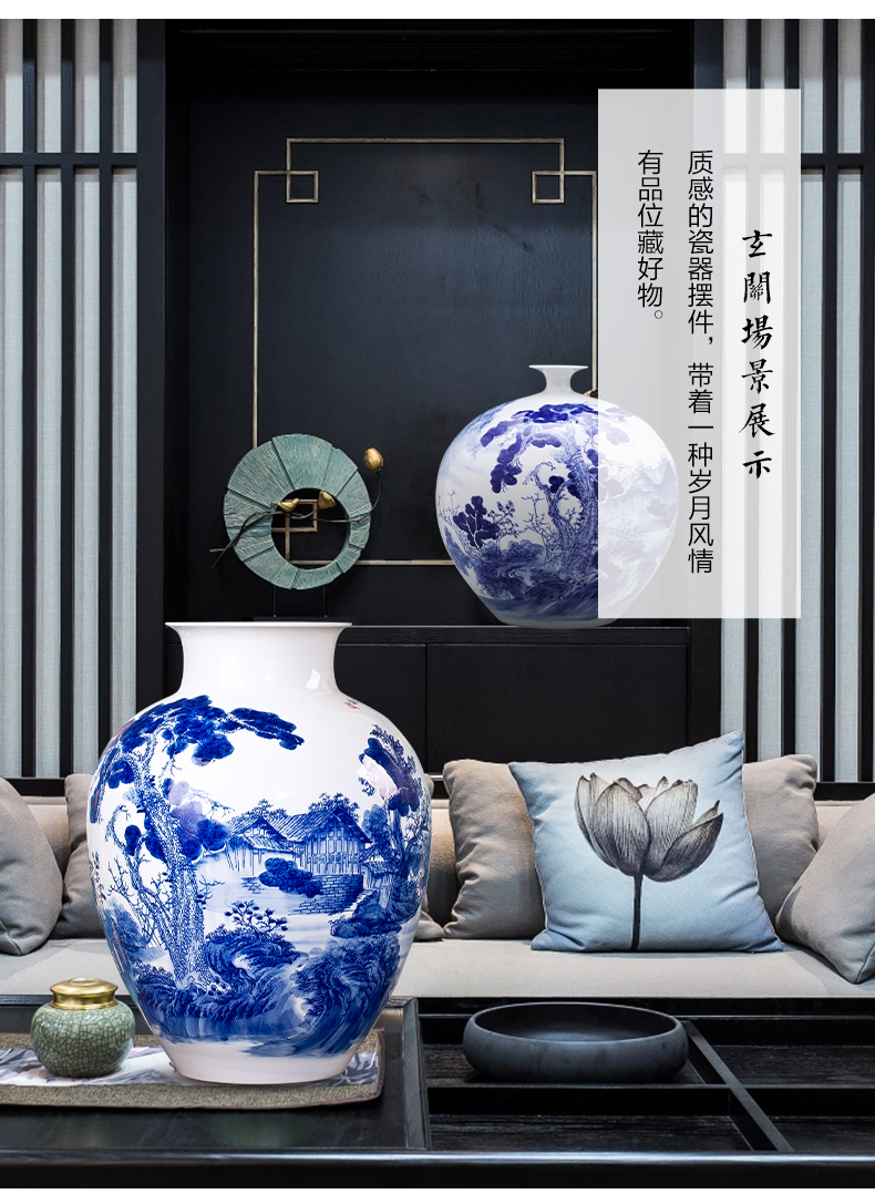 Jingdezhen ceramics hand - made landing large blue and white porcelain vase furnishing articles sitting room of Chinese style household decoration bottles