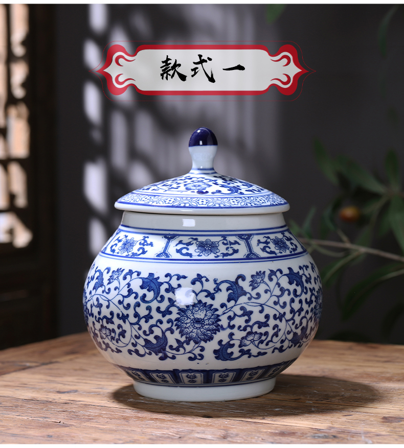 Son of jingdezhen ceramics POTS sealed storage tank with cover of blue and white porcelain tea pot of Chinese traditional medicine can household decorations