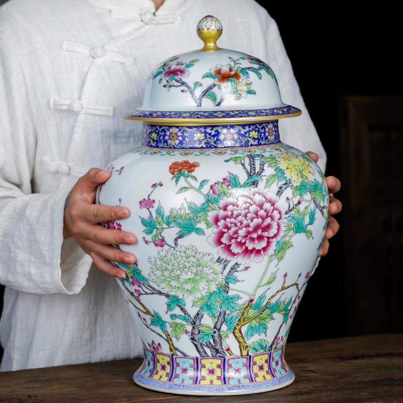 Jingdezhen ceramics large caddy fixings enamel color restoring ancient ways the large capacity with cover household pot loose tea storage tanks