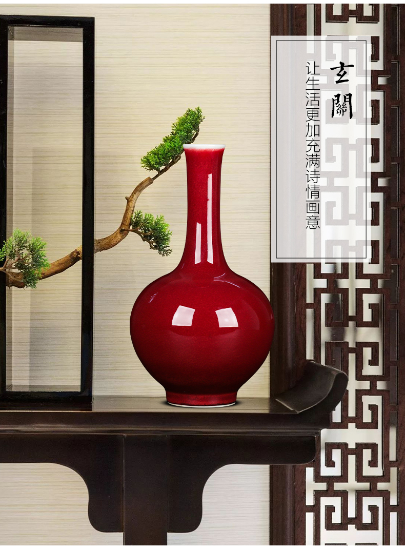 Jingdezhen ceramics red glaze vase furnishing articles of modern Chinese style household flower arrangement sitting room TV ark, wine accessories