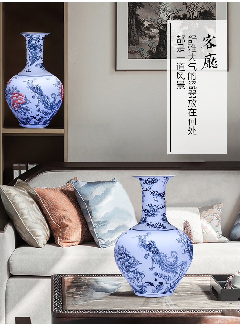 Jingdezhen ceramics vase hand - made frosted flower arranging furnishing articles creative Chinese style household adornment of blue and white porcelain vases