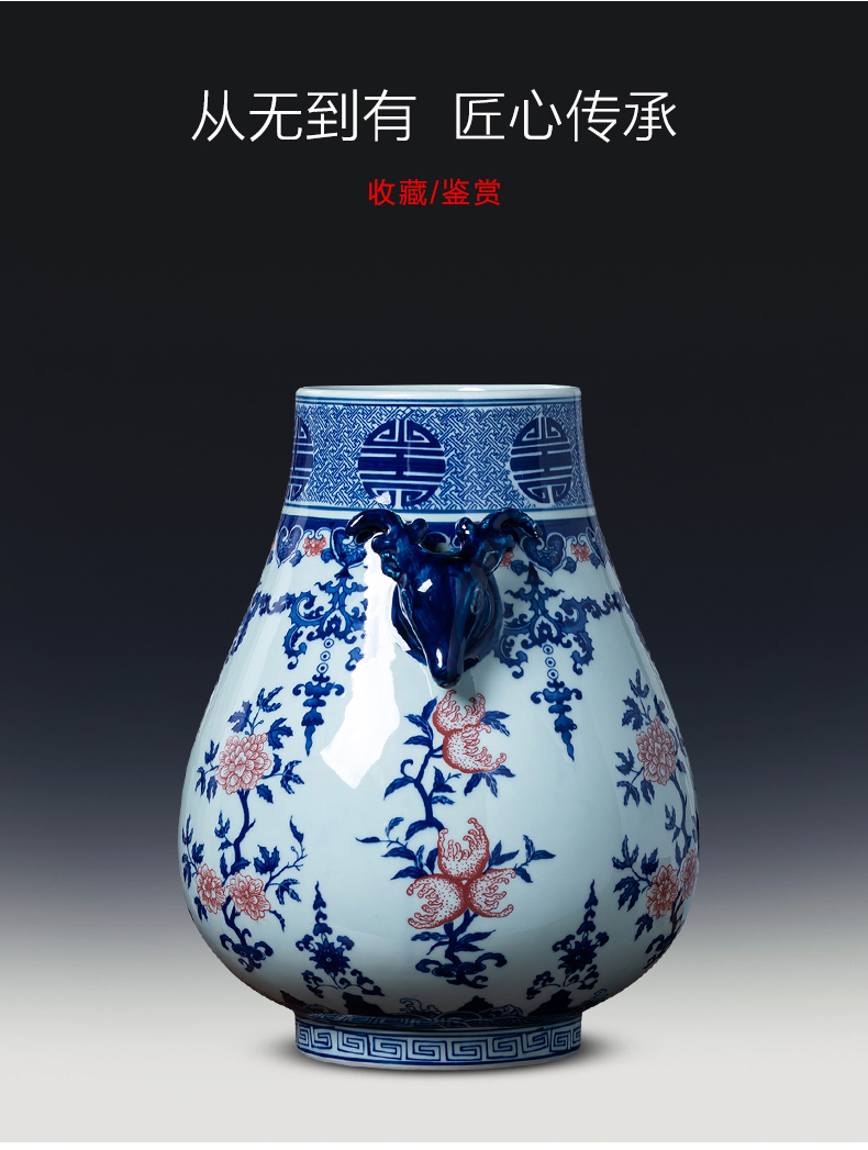 Jingdezhen porcelain ceramic antique large blue and white porcelain vase of new Chinese style household living room TV cabinet decorative furnishing articles