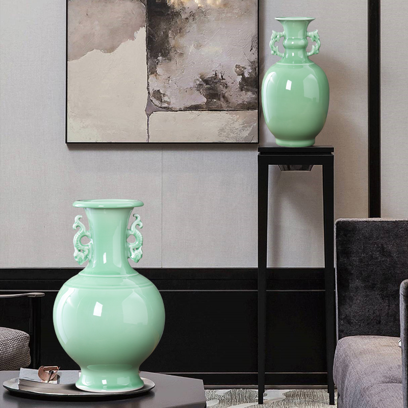 Jingdezhen ceramics green glaze vase restoring ancient ways furnishing articles of Chinese style is contracted household living room TV ark adornment arranging flowers