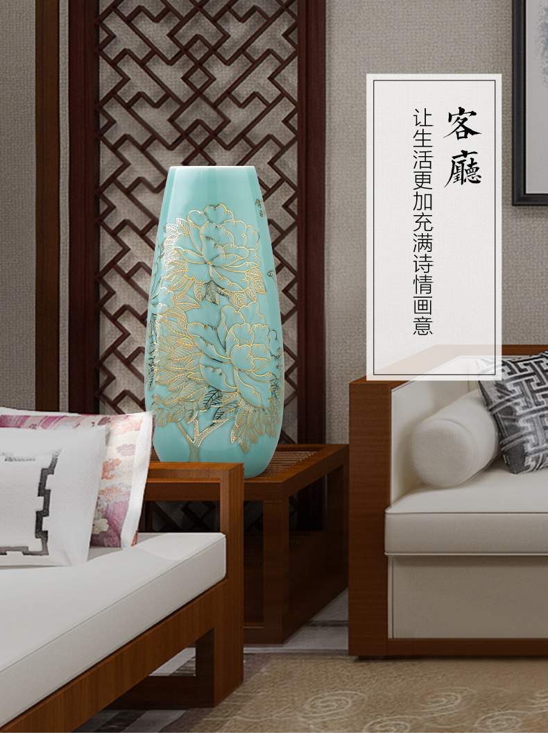 Jingdezhen ceramic hand the see colour blue glaze porcelain vase large light key-2 luxury furnishing articles creative Chinese style household decorations