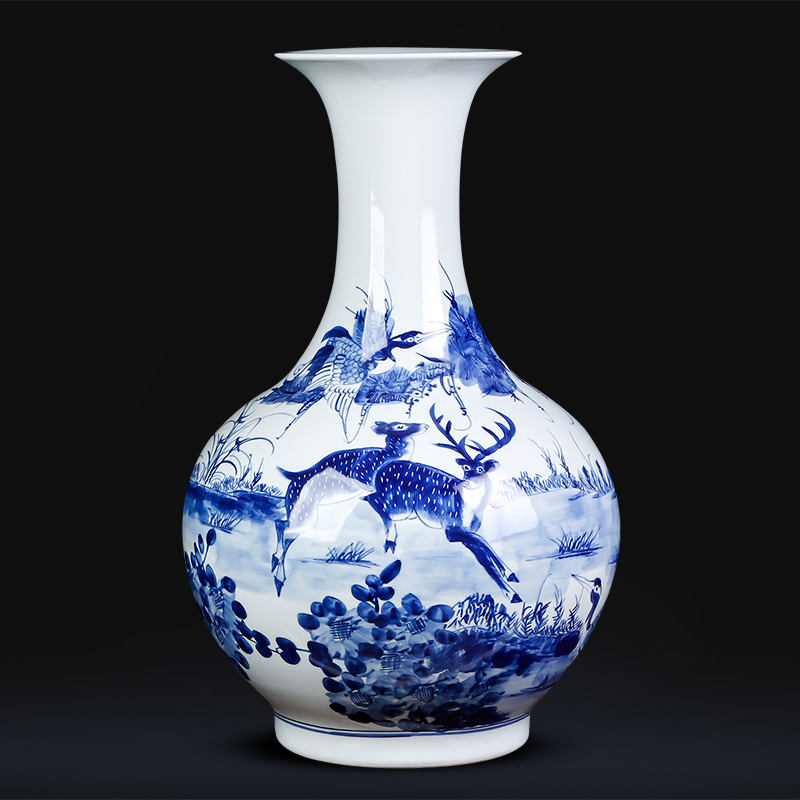 Jingdezhen ceramics hand - made archaize large blue and white porcelain vase sitting room ground study of new Chinese style household furnishing articles