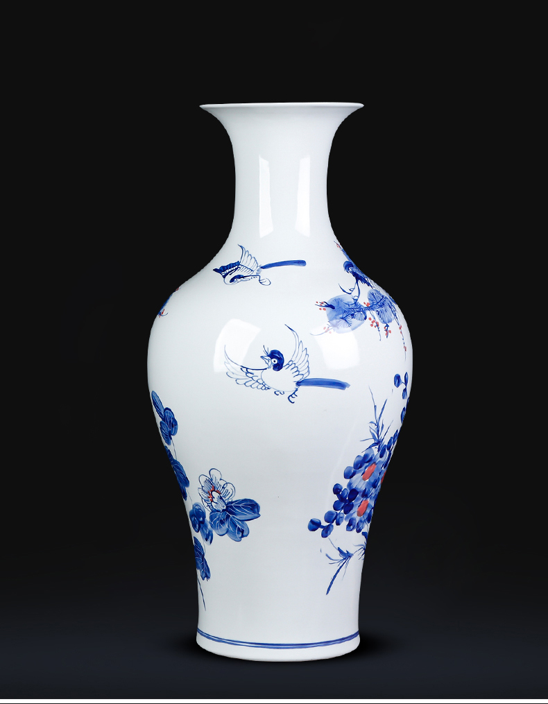 Jingdezhen ceramics hand - made archaize large blue and white porcelain vase sitting room ground study of new Chinese style household furnishing articles