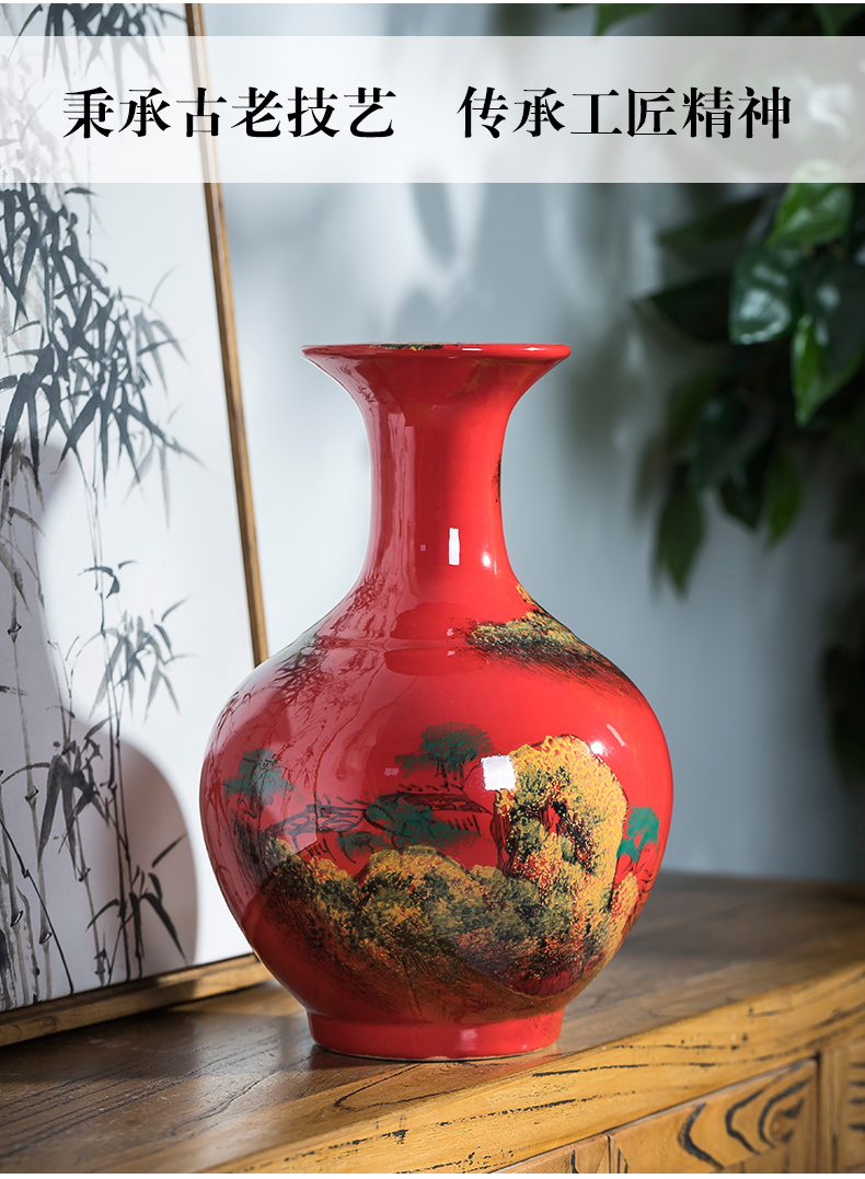 Jingdezhen ceramics hand draw freehand brushwork in traditional Chinese red porcelain vases, flower arrangement sitting room adornment of Chinese style household furnishing articles