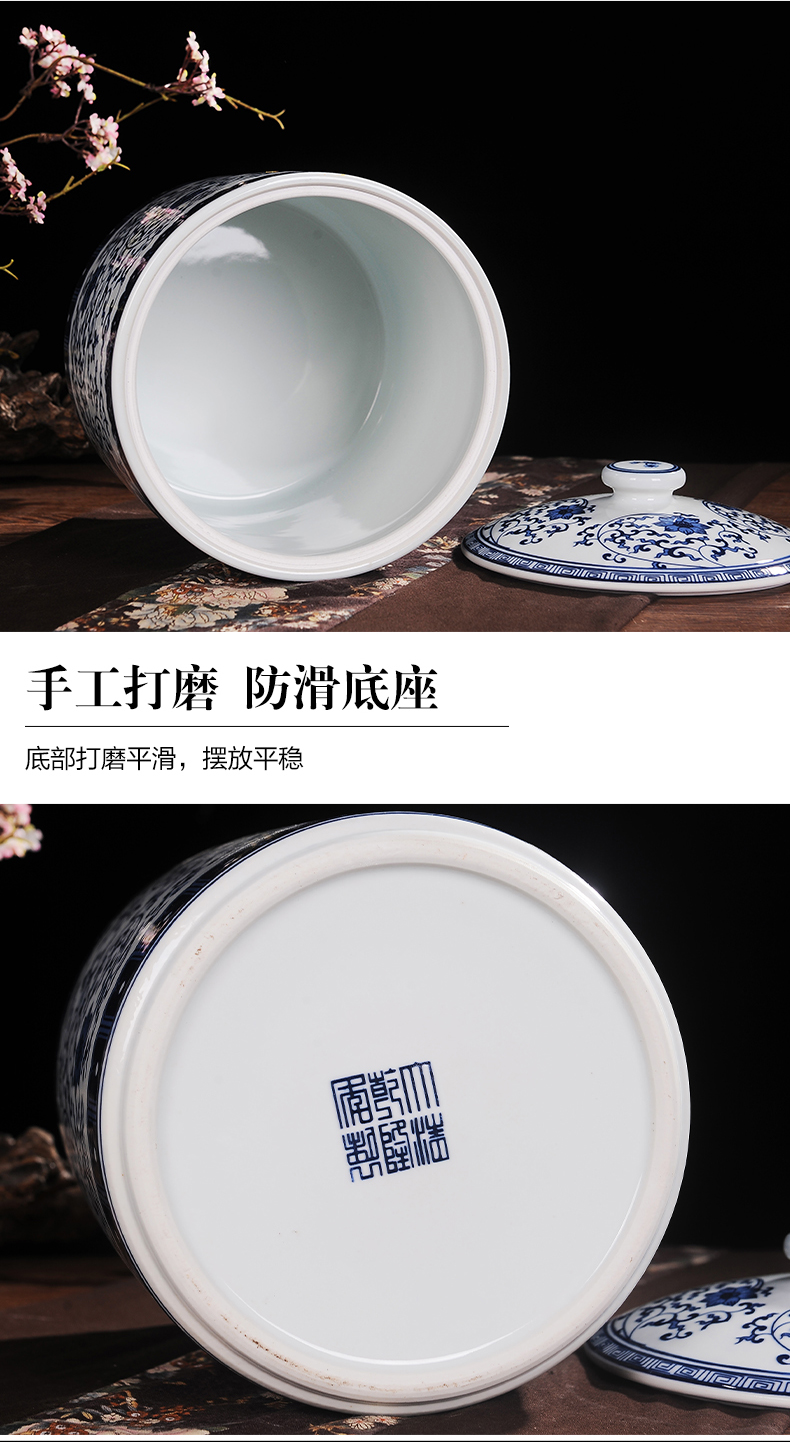 Jingdezhen blue and white porcelain tea pot restoring ancient ways chinaware furnishing articles large tea cake with cover tank storage tank receive a jar