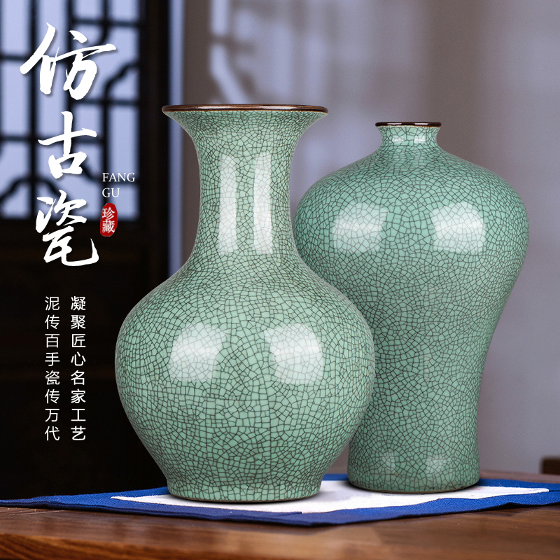 Jingdezhen ceramics archaize crack blue glaze on large vases, Chinese style restoring ancient ways home sitting room adornment is placed