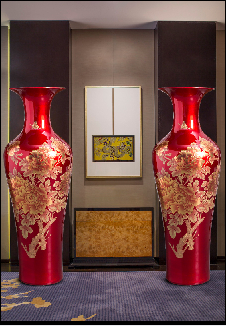 Jingdezhen ceramics China red crystal glaze oversized ground vase home sitting room hotel adornment furnishing articles