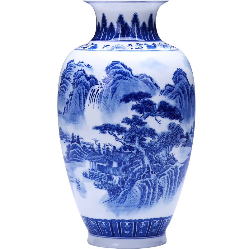 青花瓷花瓶景德镇陶瓷花瓶中式客厅玄关装饰品黄国财青花瓷系列