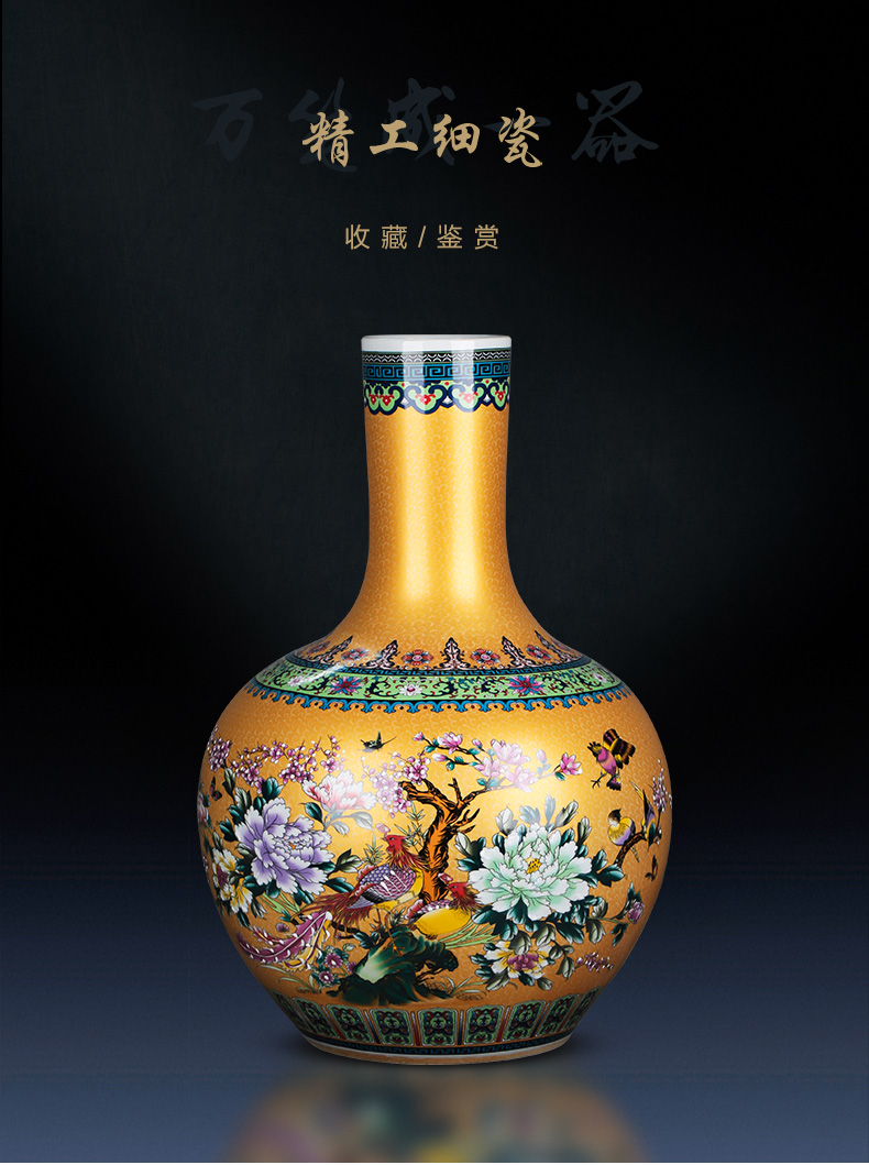 Jingdezhen ceramics golden pheasant colored enamel vase landing place flower arrangement sitting room European - style decorative household items