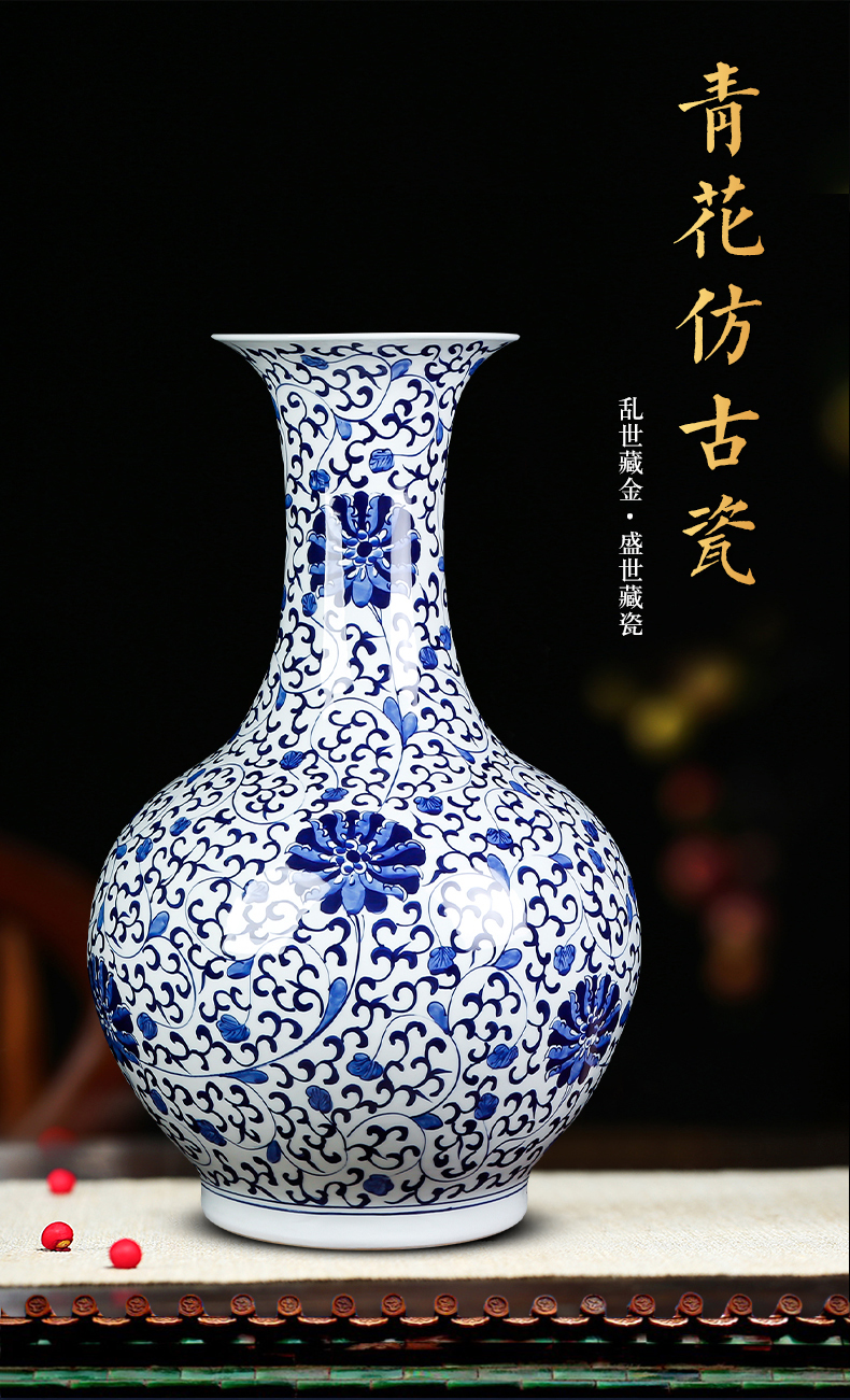 Hand made lotus pattern of blue and white porcelain of jingdezhen ceramics large ground vase sitting room adornment of Chinese style household furnishing articles