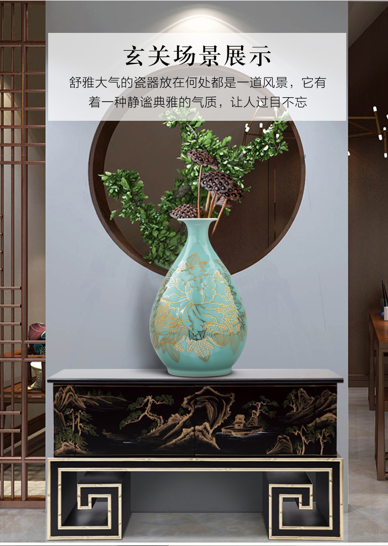 Jingdezhen ceramics hand - made the see colour blue glaze vase okho spring creative porch decoration of Chinese style household furnishing articles