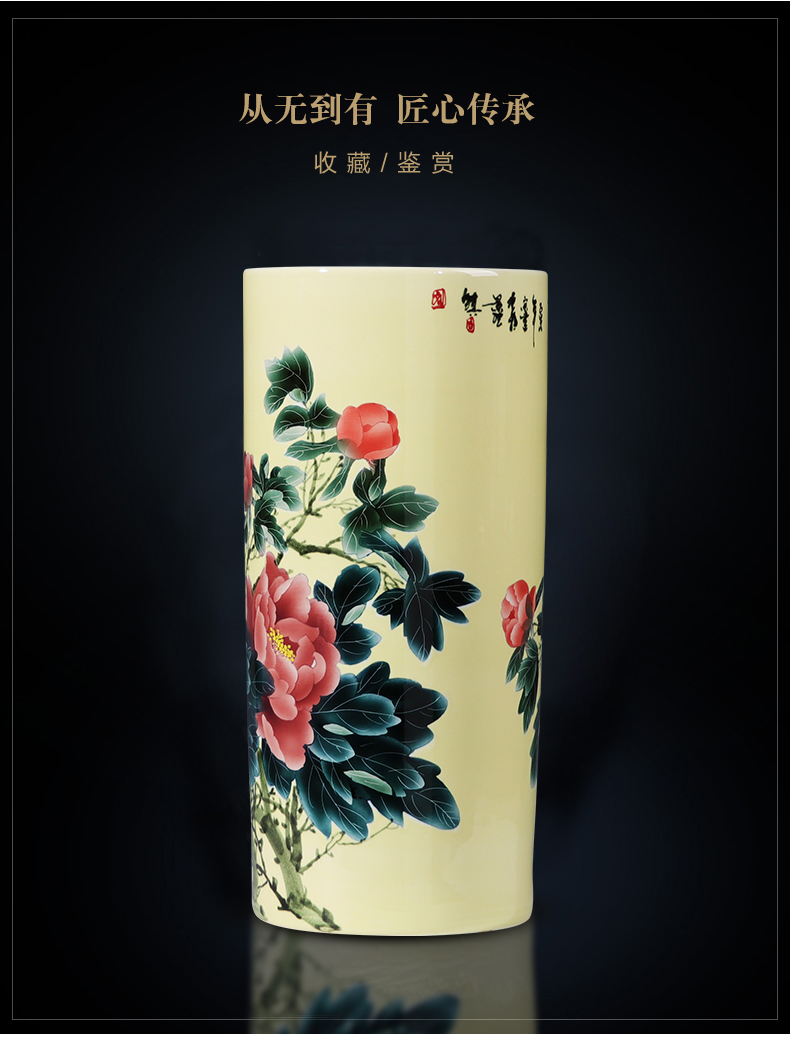 Jingdezhen ceramics hand - made vases straight cylinder large high ground Chinese style home sitting room adornment is placed