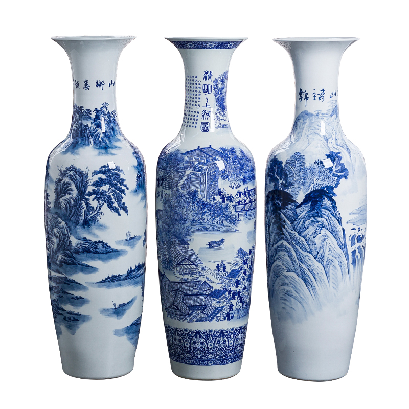 Jingdezhen ceramics oversized hand - made of blue and white porcelain vase household living room decoration to the hotel to the open ground furnishing articles