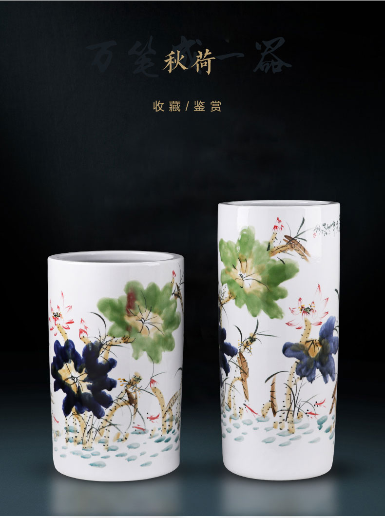 Jingdezhen ceramics vase large hand - made landing big cylinder straight bottle furnishing articles of Chinese style household ornaments