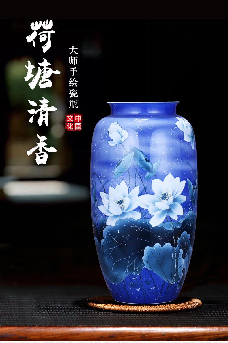 Jingdezhen ceramics hand - made large blue and white porcelain vase landing place sitting room adornment of Chinese style household porcelain