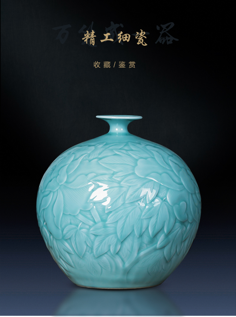 Jingdezhen porcelain vases, ceramic checking embossed flower arranging place of new Chinese style household living room TV cabinet decoration