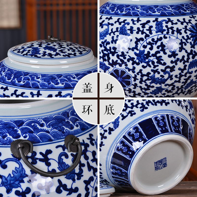 Jingdezhen ceramics general blue and white porcelain tea pot storage tank with cover to receive Chinese style household decorative furnishing articles