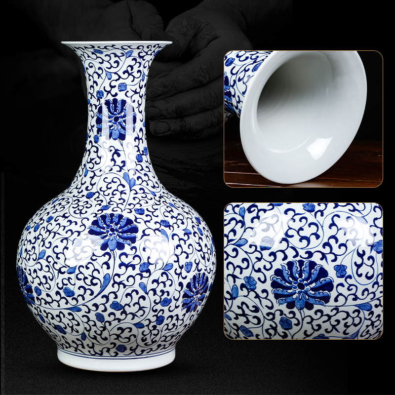 Hand made lotus pattern of blue and white porcelain of jingdezhen ceramics large ground vase sitting room adornment of Chinese style household furnishing articles